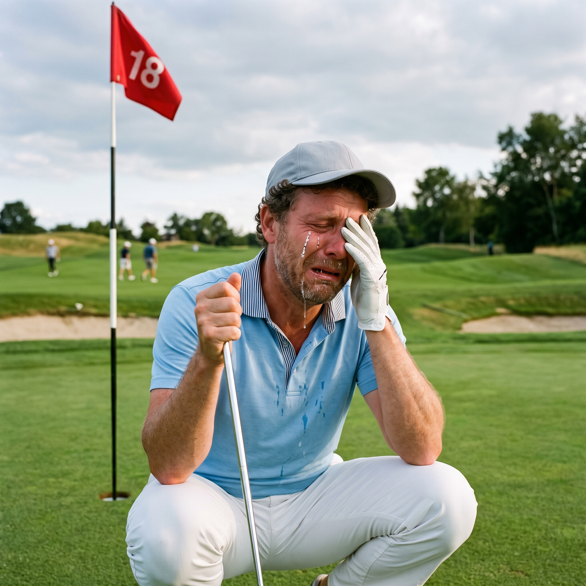 golfer sobbing tears