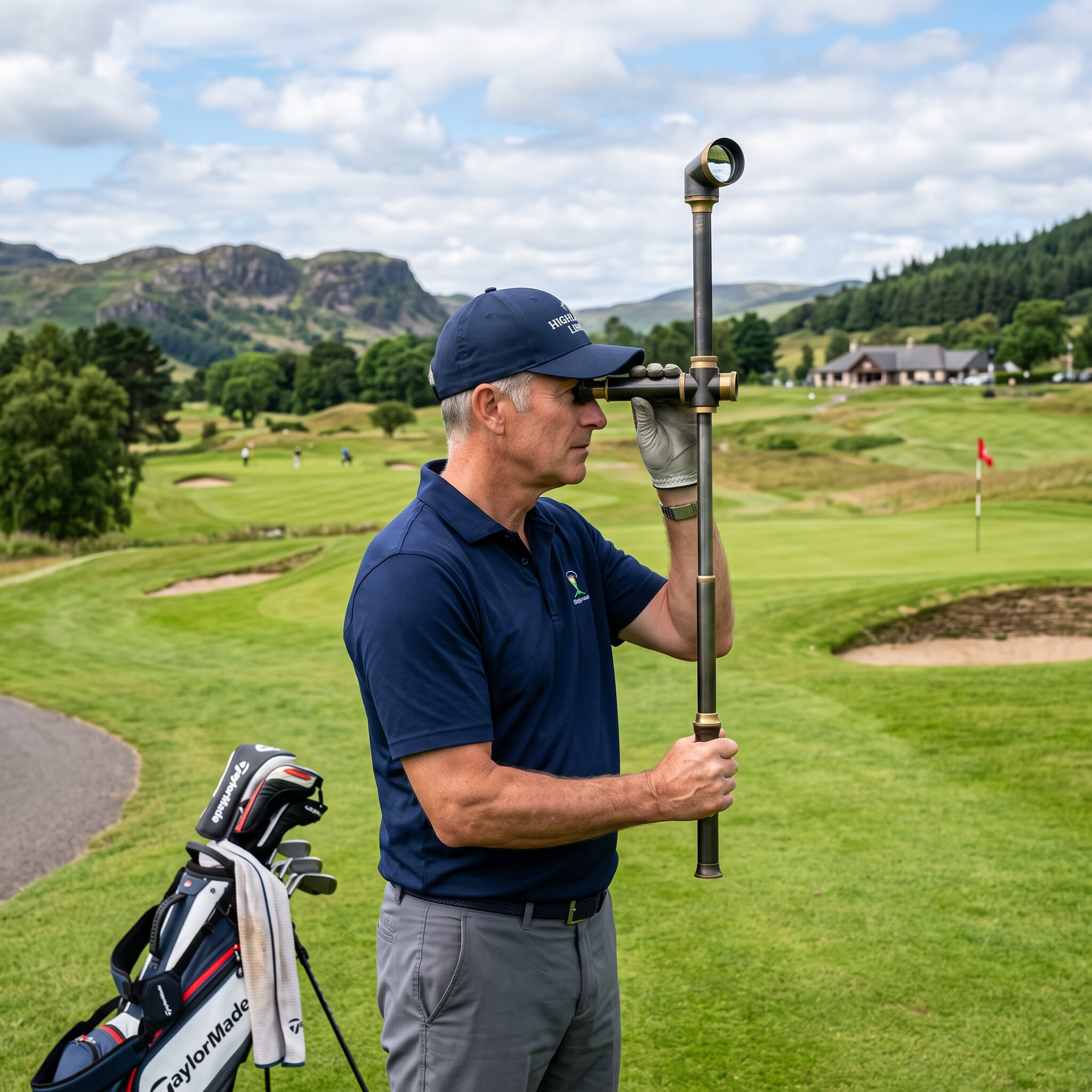 Golfer with periscope rangefinder