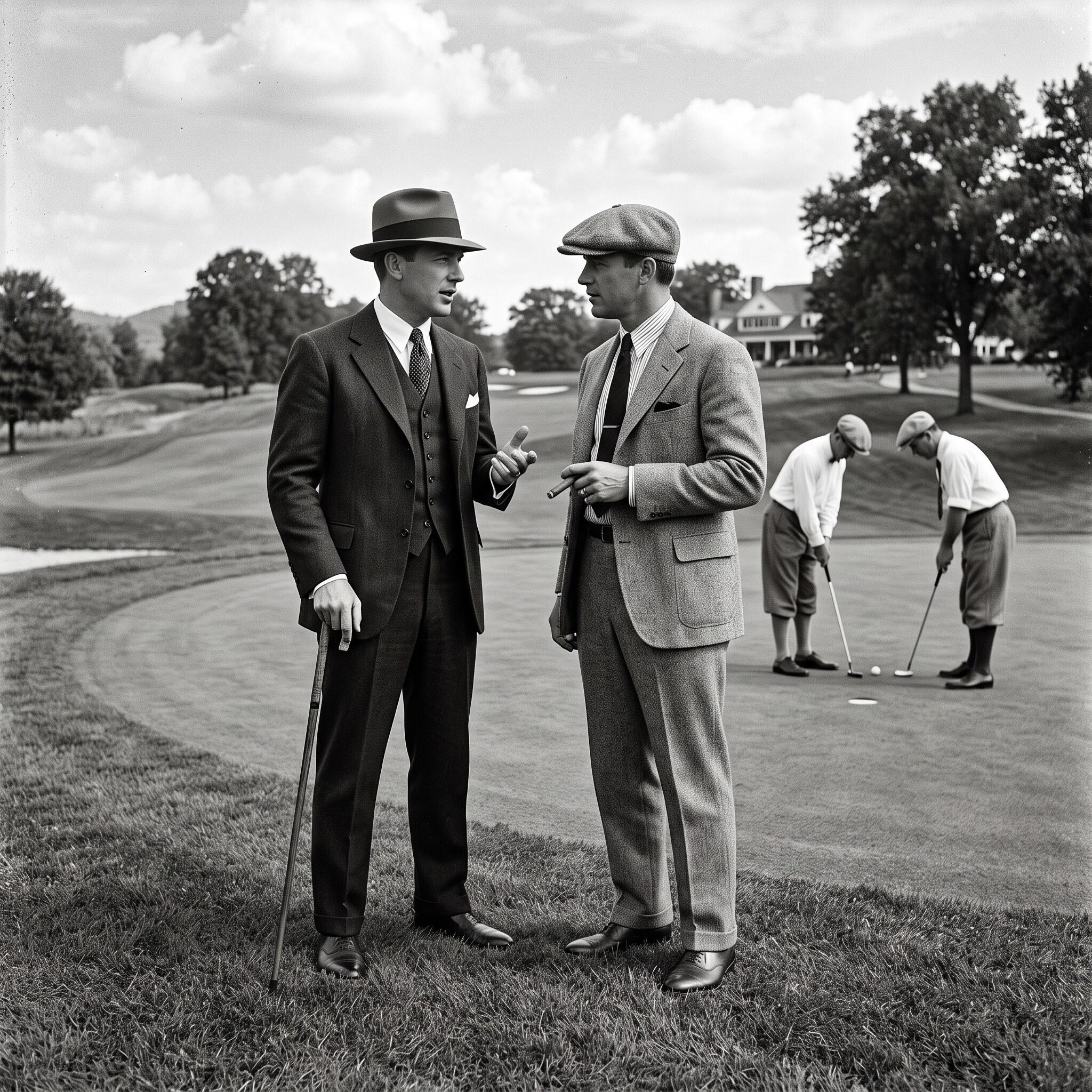 Businessmen start the Ryder Cup at a golf match